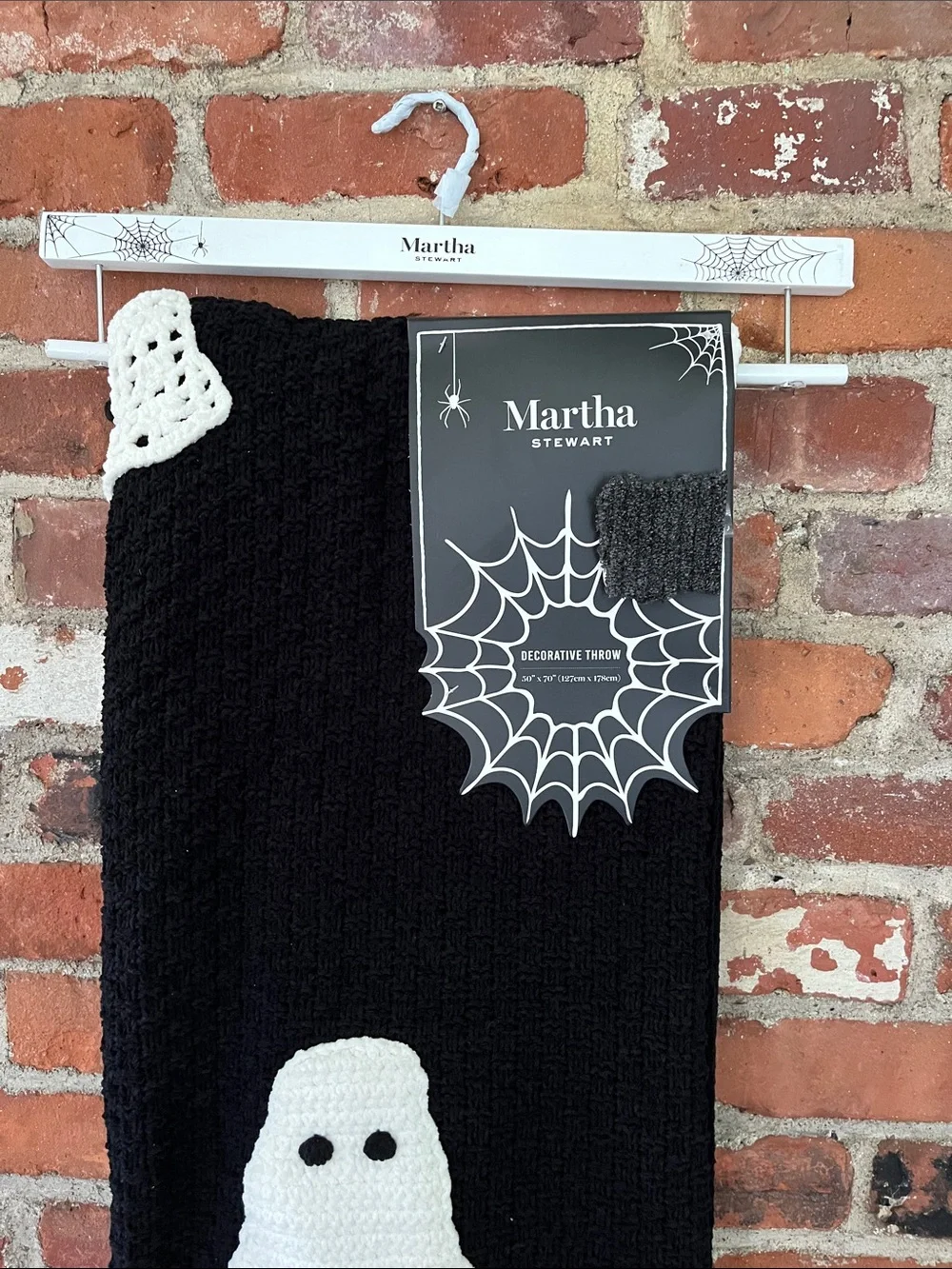 Martha Stewart Black Throw with White Crochet Ghost